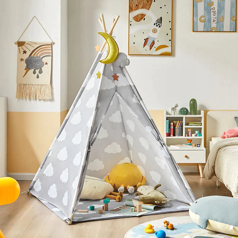 Rootz Children Play Tent Playhouse Kids Teepee Tipi with Floor Mat (Grey/Cloud)