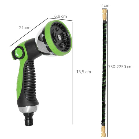 Rootz Flexibler Gartenschlauch – 22,5 m mit 10 Funktionen Sprühdüse – Wasserschlauch mit 1/2 Zoll – 3/4 Zoll Anschlussschlauch dehnbar für Autowäsche – Dunkelgrün + Schwarz