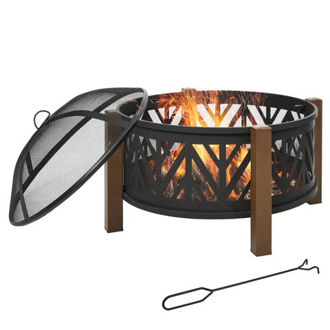 Rootz 2-in-1-Feuerstelle – Feuerstelle mit Funkenschutz – Feuerstelle mit Grillkochen – Grillrost – Garten – BBQ – Schwarz/Braun – Ф78 x 60H cm