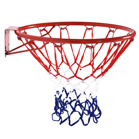 Rootz Basketballkorb mit Netz – Basketballnetz – für drinnen und draußen – Stahlrohr + Nylon – Rot + Blau + Weiß