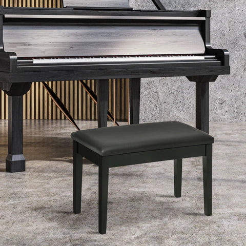 Rootz Pianobank - 1 Persoons - Gewatteerd - Rubberhout - Kunstleer - Stevige zitting - Houten poten - Zwart - 75L x 35B x 49H cm