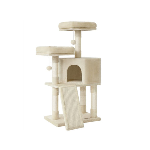 Rootz Scratching Post - Scratching Post With Board - Cat Tree - Cat Climbing Tree - Cat Activity Tree - Cat Play Tree - Modern Cat Tree - Cat Tree House - Chipboard - Plush - Sisal - Beige - 50 x 35 x 115 cm (L x W x H)