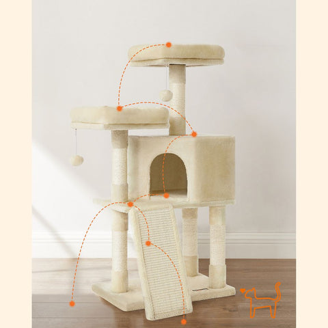 Rootz Scratching Post - Scratching Post With Board - Cat Tree - Cat Climbing Tree - Cat Activity Tree - Cat Play Tree - Modern Cat Tree - Cat Tree House - Chipboard - Plush - Sisal - Beige - 50 x 35 x 115 cm (L x W x H)
