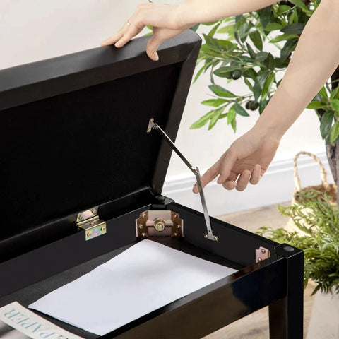 Rootz Pianobank - 1 Persoons - Gewatteerd - Rubberhout - Kunstleer - Stevige zitting - Houten poten - Zwart - 75L x 35B x 49H cm