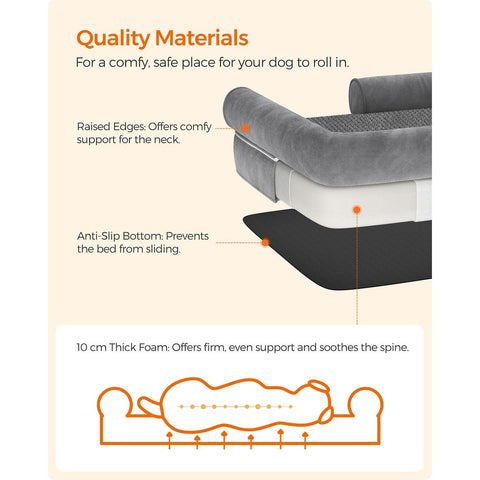 Rootz Dog Bed - Orthopedic Dog Bed - Waterproof Dog Bed - Washable Dog Bed - Portable Dog Bed - Indoor - Outdoor - Plush With TPU Coating - Imitation Suede - Foam - Light Grey - 120 x 85 x 25 cm (L x W x H)