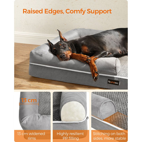 Rootz Dog Bed - Orthopedic Dog Bed - Waterproof Dog Bed - Washable Dog Bed - Portable Dog Bed - Indoor - Outdoor - Plush With TPU Coating - Imitation Suede - Foam - Light Grey - 120 x 85 x 25 cm (L x W x H)