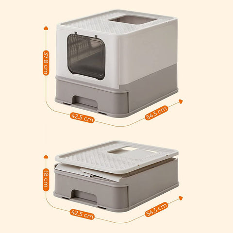 Rootz Katzentoilette – Katzentoilette mit Deckel – automatische Katzentoilette – Katzentoilette – offene Katzentoilette – Polypropylen – Polycarbonat – Haferflocken-warmes Grau – 42,5 x 54,3 x 37,8 cm (L x B x H)