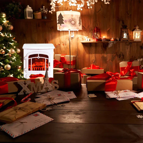 Rootz Electric Fireplace - Fireplace - Electric Stove - Flame Effect - Metal - White - 41.5 x 28 x 54.8 cm