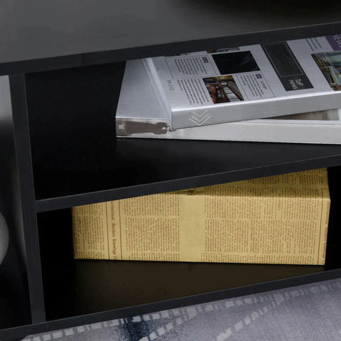 Rootz TV Bench - TV Cabinet - 4 Shelves - Open Back Wall - 4 Castors - Wood - Black - 80 cm x 40 cm x 40 cm