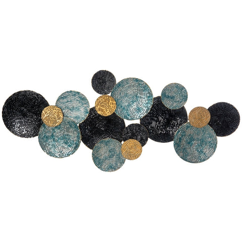 Rootz Wanddekoration aus Metall – 3D-Wandkunst mit Kreisen – Wanddekoration – Gold + Blau + Schwarz – 121 cm x 4 cm x 53 cm