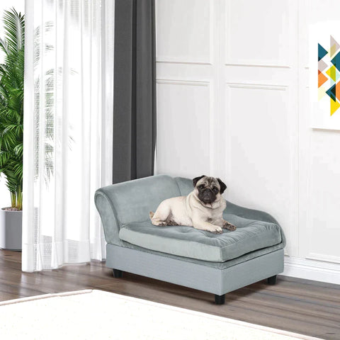 Rootz Dog Sofa - Pet Sofa with Mat - Dog Bed - Dog Mat - Natural Wood+Plush - Light Blue - 76 x 45 x 41.5cm