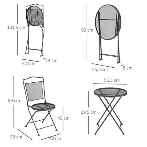 Rootz 3 Parts Bistro Set With Table & 2 Chairs - Garden Furniture - Metal - Black - 55.5 x 55.5 x 69.5cm