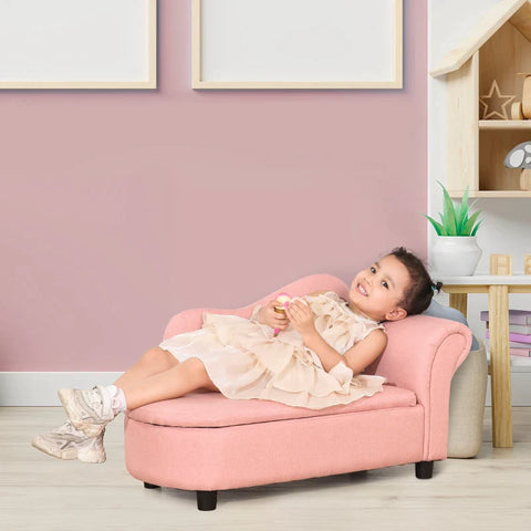 Rootz Children's Sofa - Children's Armchair - Chaise Longue - Hidden Storage Compartment - Eucalyptus Wood Frame - Pink - 80 x 40 x 49cm