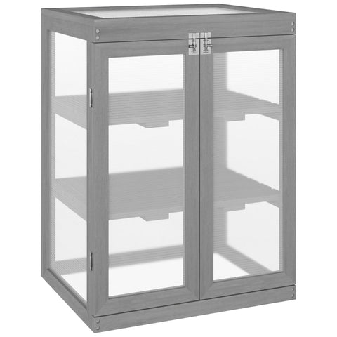Rootz Greenhouse - Transparante Greenhouse - 3-laags Wood Greenhouse - Tuin Polycarbonaat Cold Frame - Grow House - Opslagplank - Voor Planten Bloemen - Donkergrijs - 58L x 44B x 78H cm