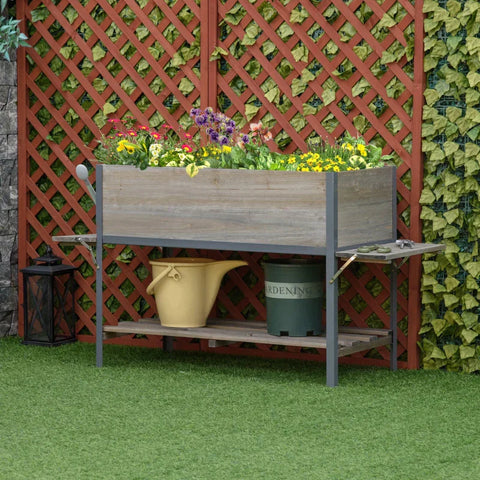 Rootz Raised Planter Box - With 2 Foldable Shelves - Lower Shelf - Flower Box - Flower Pot - Herb Bed - Light Gray - 140 x 46 x 75.5 cm