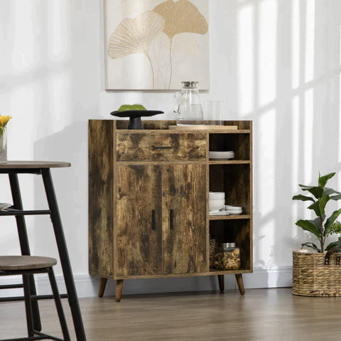 Rootz Kitchen Cabinet - Storage Cabinet - Kitchen Cupboard - Sideboard - With Cupboard Compartment - Drawer - Adjustable Shelves - Rustic Brown - 80 x 30 x 96.5 cm