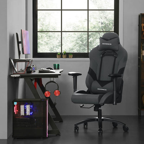 Rootz Gaming Chair - Gaming Chair With Lumbar Cushion - Comfortable Gaming Chair - PC Gaming Chair - Stylish Gaming Furniture - Pro Gaming Chair - Polyester Fabric - Cold Foam - Gray + Black