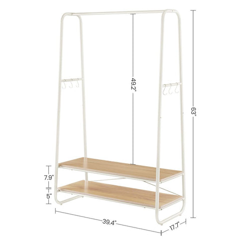 Rootz Clothes Rack - Clothes Stand - Coat Stand With 2 Shelves - Clothes Rail - Oak-cream White - 45 x 100 x 160 cm (D x W x H)