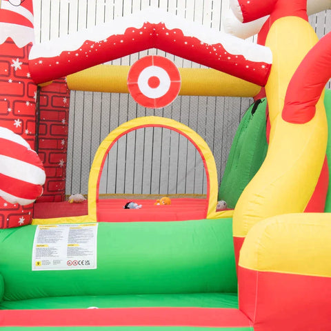 Rootz Hüpfburg – Weihnachts-aufblasbare Hüpfburg mit Rutsche, Bällebad für 3 Kinder – Hüpfburg mit Gebläse für 3–8 Jahre – Indoor-Kindergarten – Oxford-Stoff – Polyester – Rot + Grün + Weiß – 290 x 280 x 220 cm