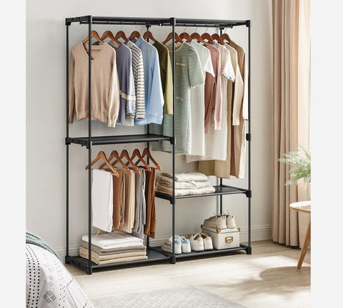 Rootz Kledingkast - Open Kledingkast - Open Kastsystemen - Walk-in Closet Organizer - Vrijstaande Open Kledingkast - Staal - Kunststof - Zwart - 43 x 138 x 182 cm (D x B x H)