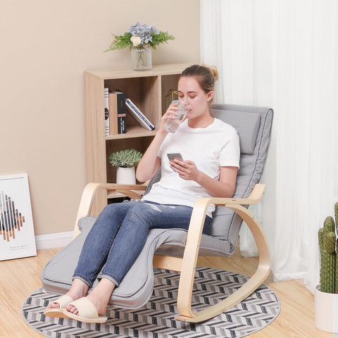 Rootz Relaxation Chair - Footrest - Good Load Capacity - High Seating Comfort - High-quality Wood - Ergonomically Shaped - Birch Wood-foam-imitation Linen - Light Gray - 67 x 91 x 115 cm