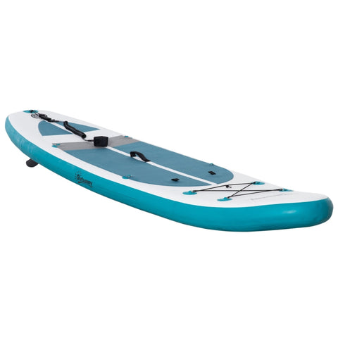 Rootz Surfboard - Inflatable Surfboard - Stand Up Board With Paddle - Surfboard With Adjustable Paddle - Kayak Seat - Foldable - EVA - Non-slip - White + Blue - 320L x 76W x 15H cm