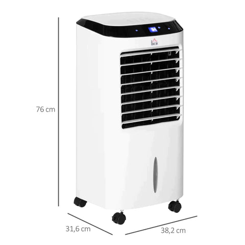 Rootz Air Cooler - Mobile Air Conditioner - With Air Humidification - Water Cooling Air Conditioner - 8h Timer Remote Control - White/Black - 38.2 x 31.6 x 76 cm