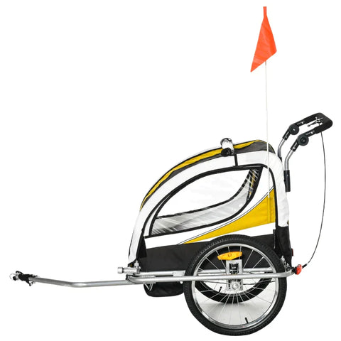 Rootz Child Trailer - Children's Bicycle Trailer - Bicycle Trailer - For 2 Children - With Flag Rain Protection Breathable - Yellow/Black - 155 x 88 x 108 cm