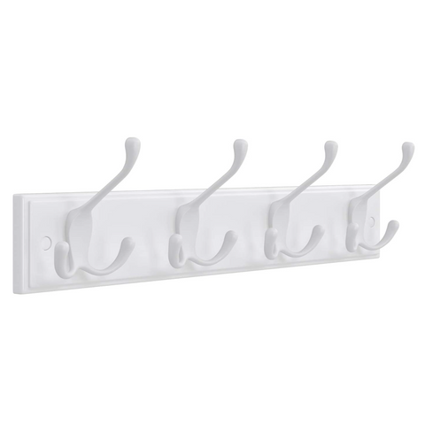 Rootz Wandkapstok - Kapstok - 4 Haken - Kapstokhaken - Jassen - Hoeden - Tassen - Wit - MDF - 40 x 11 x 7 cm