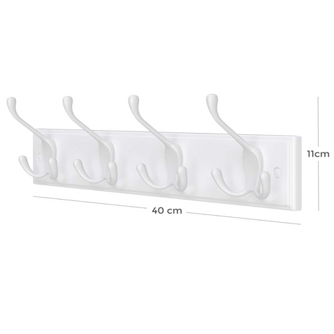 Rootz Wandkapstok - Kapstok - 4 Haken - Kapstokhaken - Jassen - Hoeden - Tassen - Wit - MDF - 40 x 11 x 7 cm