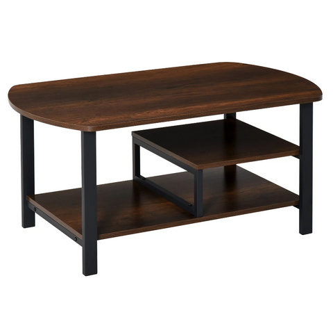 Rootz Couchtisch – Couchtisch – 3 Ebenen – Stauraum – Industriell – Braun – Schwarz – Verarbeitetes Holz – Stahl – 100 x 60 x 46 cm 
