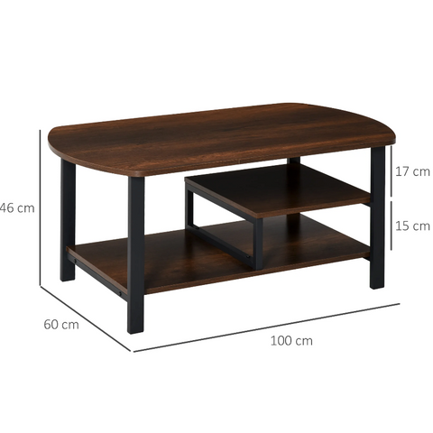 Rootz Couchtisch – Couchtisch – 3 Ebenen – Stauraum – Industriell – Braun – Schwarz – Verarbeitetes Holz – Stahl – 100 x 60 x 46 cm 