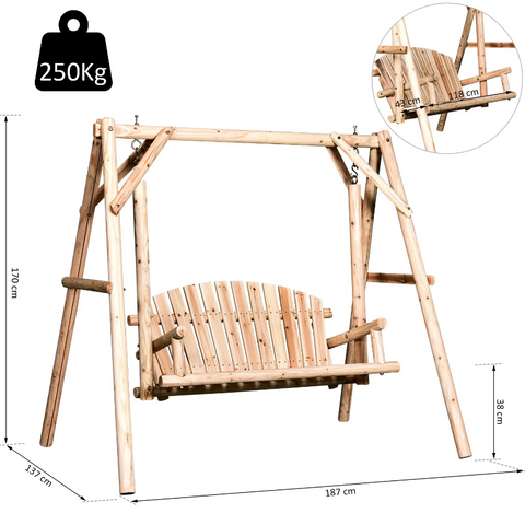 Rootz Gartenschaukel – 2-Sitzer-Schaukel – Hängebank – massives Kiefernholz – wetterfest – 187 x 137 x 170 cm