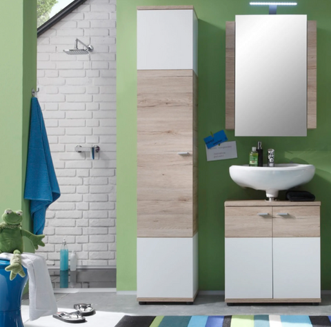 Rootz Bathroom Cabinet - Storage Cabinet - White and Brown - 36 x 189 x 31 cm