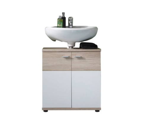 Rootz Bathroom Cabinet - Washbasin Cabinet - White and Brown - 60 x 65 x 35 cm