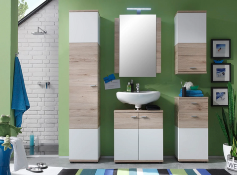 Rootz Bathroom cabinet - Wall cabinet - White and Brown - 36 x 79 x 25 cm