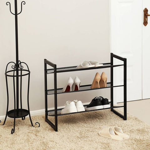 Rootz Shoe Rack - 3 Tier Metal Shoe Rack - Shoe Storage Rack - Stylish Footwear Rack - Adjustable Shoe Rack - Multi-tiered Shoe Shelf - Powder-coated Iron Pipes - Black - 74 x 30.7 x 62.8 cm (L x W x H)