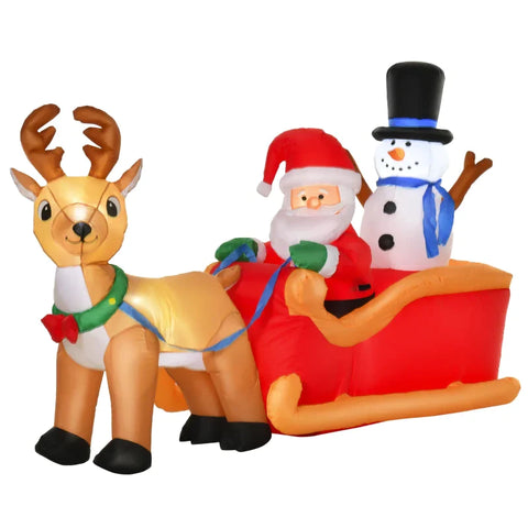 Rootz Inflatable Santa Claus on Sleigh - with Snowman - Christmas Decoration - LED - Weatherproof - Polyester - Red + Yellow - 200 x 80 x 128 cm
