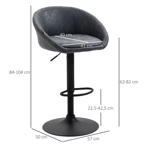 Rootz Barhocker – Set mit 2 Barhockern – höhenverstellbar – 360-Grad-Drehdesign – Grau – 57 cm x 50 cm x 84–104 cm