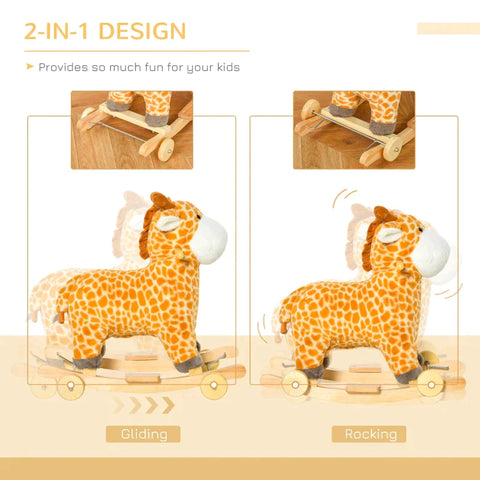 Rootz Rocking Horse - 2-IN-1 Rocking Horse - Rocking Animal - Rocking Gliding Horse - Kids Horse - Baby Swing Toy - Yellow - 63 x 38 x 63 cm