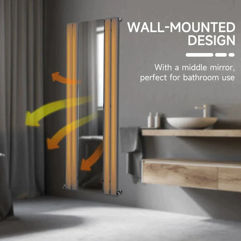 Rootz Wall Heater - Space Heater - Fast Wall Heater - Fast Heating - Modern Design Wall Heater - With Mirror - Carbon Steel - Grey - 180 x 60 cm