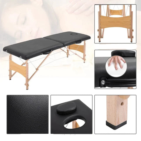 Rootz Massagetafel - Mobiele Massagetafel - In Hoogte Verstelbare Cosmetische Bank - Draagbare Spatafel - Professionele Massagetafel - Zacht En Comfort - Populierenhout - Zwart - 186 X 60 X 58-81 Cm