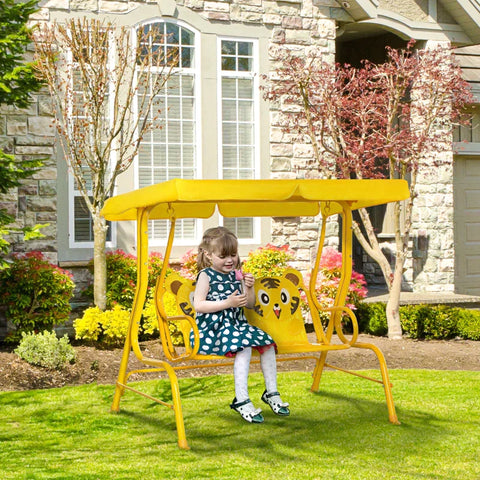 Rootz Children's Hammock - 2-seater Baby's Swing With Adjustable Sunroof - Garden Swing - Metal - Yellow - 110 x 74 x 113 cm