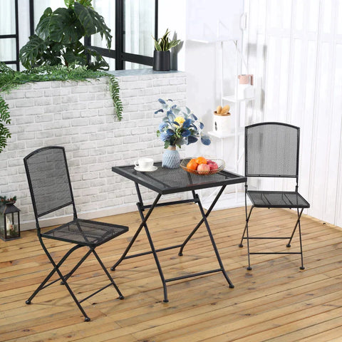Rootz Bistro Set - Garden Seating - Garden Group Seating - Group Seating - 1 Foldable Table + 2 Foldable Chairs - Metal - Grey