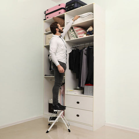 Rootz Ladder - Steel Ladder - Metal Ladder - Industrial Ladder - Steel Step Ladder - Steel Folding Ladder - Heavy-duty Steel Ladder - White-black - 50 x 3.5 x 55.5 cm (L x W x H)