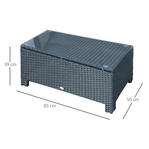 Rootz Garten-Beistelltisch – PE-Rattan-Garten-Couchtisch – mit Glastischplatte – Schwarz – 85 cm x 50 cm x 39 cm
