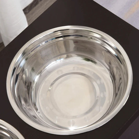 Rootz Feeding Station - 2 Stainless Steel Feeding Bowls - Hidden Storage - White + Silver - 60cm x 30cm x 41cm