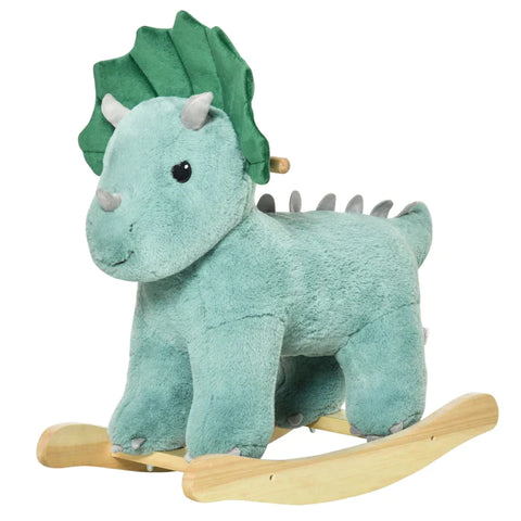 Rootz Rocking Horse - Children's Rocking Animal - Kid Plush Ride-On Rocking Horse - Triceratops-shaped Toy - Dark/Green - 64 x 30 x 54 cm