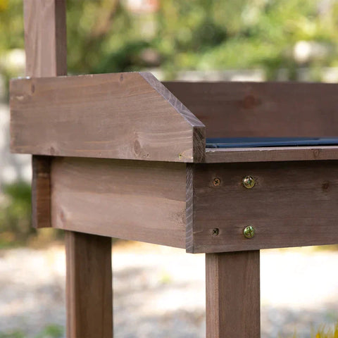 Rootz Planting Table - Wooden Planting Table With Drawer - 2 Removable Wheels - Brown - 92 cm x 45 cm x 119 cm