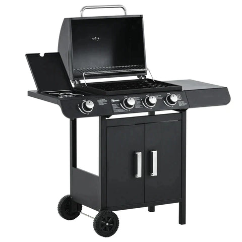 Rootz Gasgrill – Gasgrillwagen – Gasgrill – 3+1 Brenner – Schwarz – 110 x 50 x 100 cm